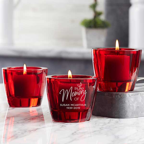 Kosta Boda Red Votive Personalized Memorial Candle Holder Set