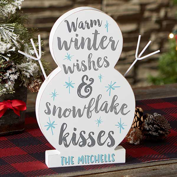 Winter Wishes & Snowflake Kisses Personalized Wooden Snowman - 22853