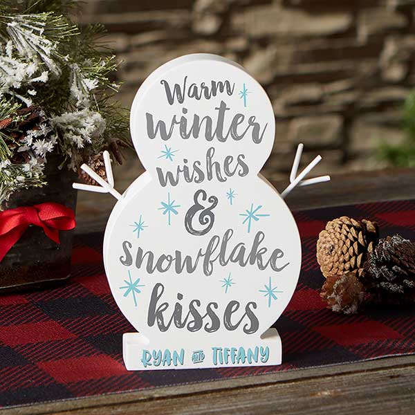 Winter Wishes & Snowflake Kisses Personalized Wooden Snowman - 22853