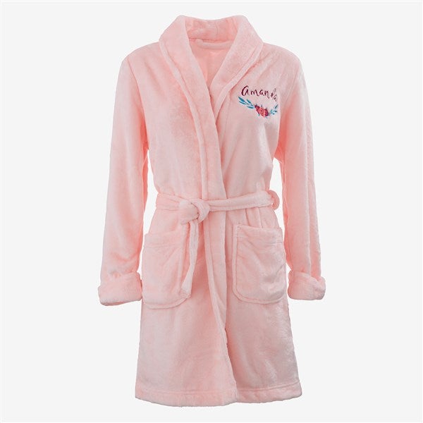 Pink Short Robe Floral Embroidered Short Pink Fleece Robe