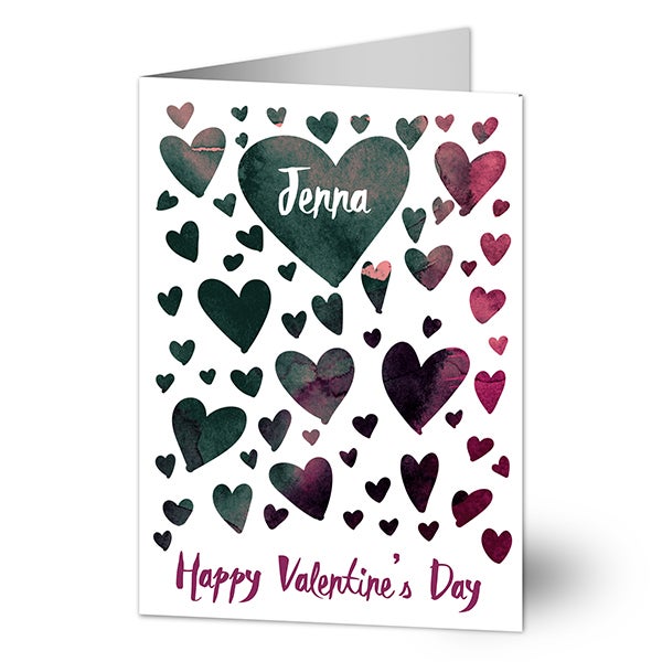Watercolor Hearts Personalized Valentine's Day Cards - 23010