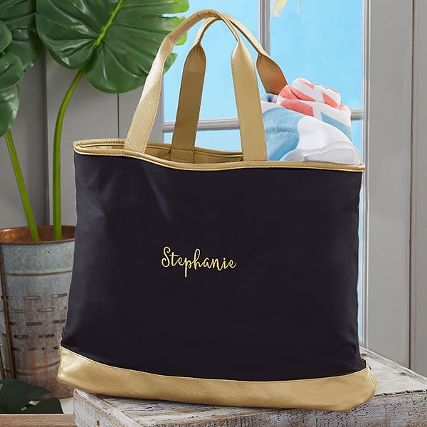 Black Gold Custom Embroidered Travel Tote Bag