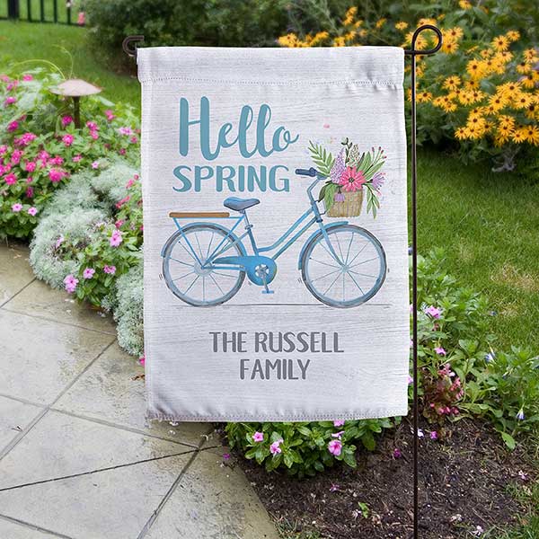 Personalized Spring Garden Flag - Floral Bicycle - 23102