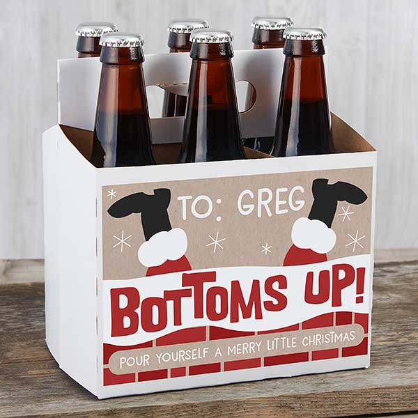 Bottoms Up Christmas Personalized Beer Bottle Labels & Carrier - 23167