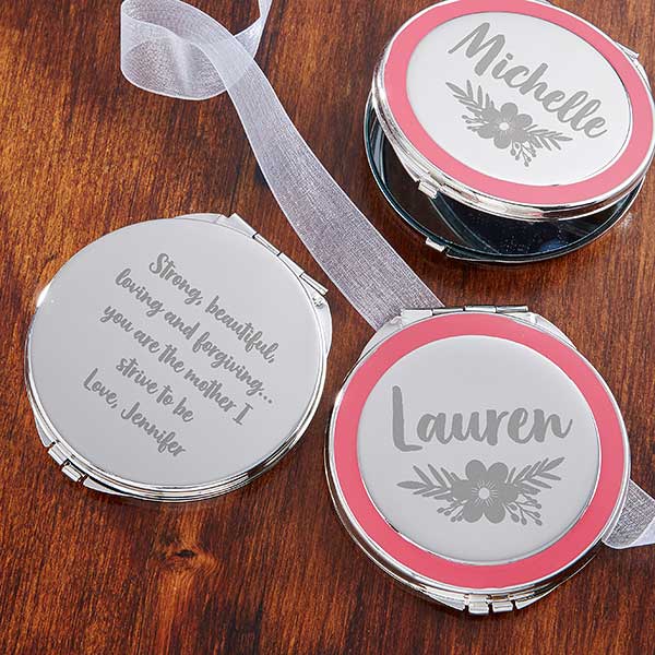 Engraved Compact Mirror - Floral Reflections - 23199