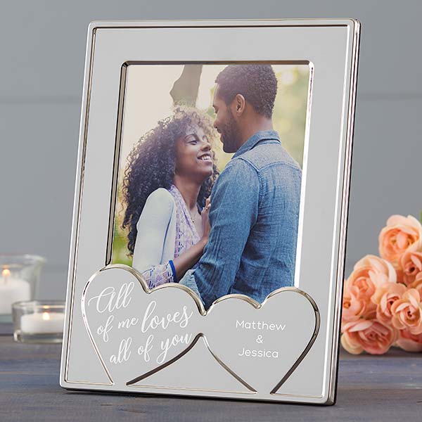 Engraved Silver Picture Frame - Romantic Hearts - 23230