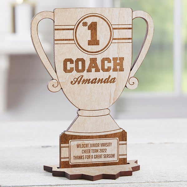 1 Coach Personalized Trophy Whitewash Wood Keepsake Sport & Leisure
