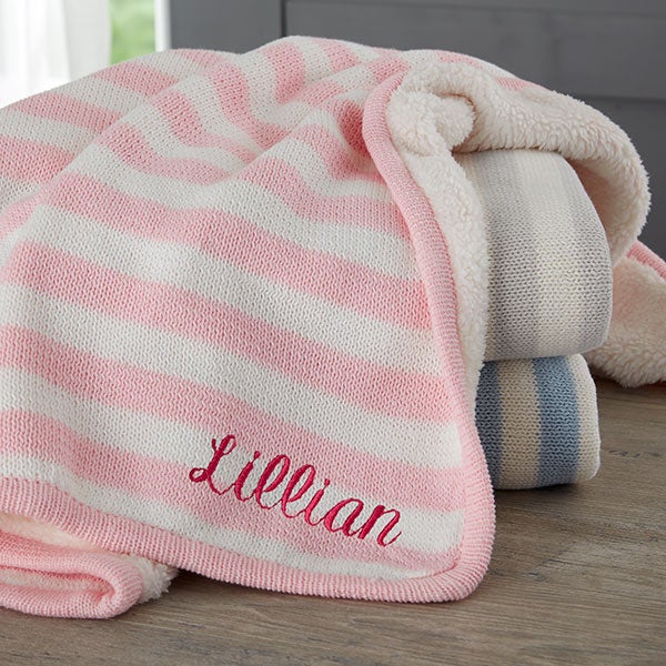 Custom Embroidered Pink Knit Baby Blanket