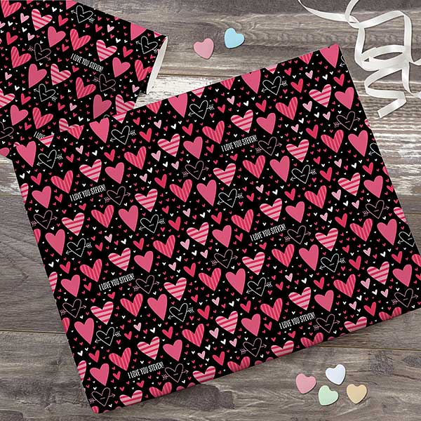 Personalized Wrapping Paper - Valentine's Day Hearts - 23281