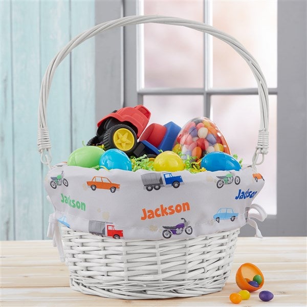 Cars & Trucks Personalized White Wicker Easter Basket
