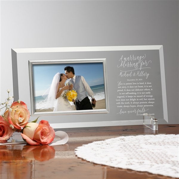 Personalized Glass Picture Frame with Wedding Blessing - 23394