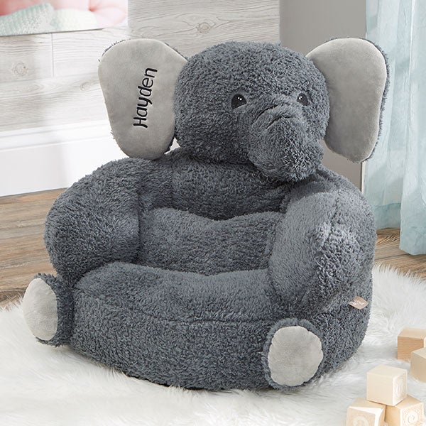 Grey Elephants Fabric Armchair Nursery Occasional Chair White Animals Bedroom 
