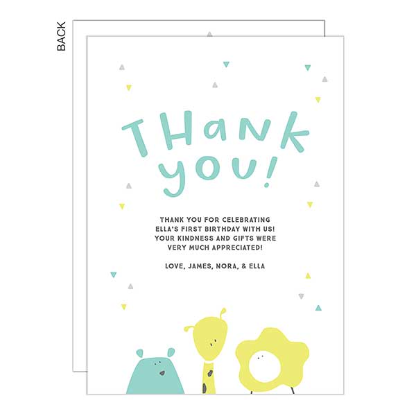 Kid Animals Personalized Kids Birthday Thank You Cards
