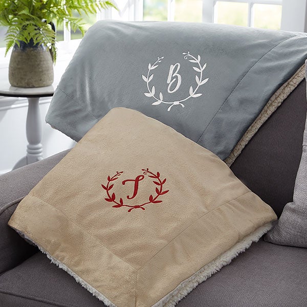 Custom Embroidered Sherpa Blankets Floral Wreath