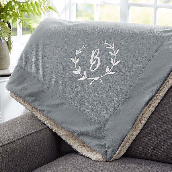 Custom Embroidered Sherpa Blankets -  Floral Wreath - 23466