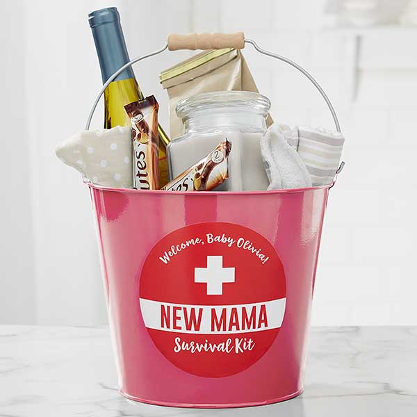 New Mom Survival Kit Personalized Metal Bucket - 23519