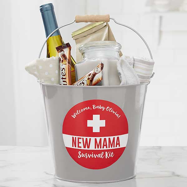 New Mom Survival Kit Personalized Metal Bucket - 23519