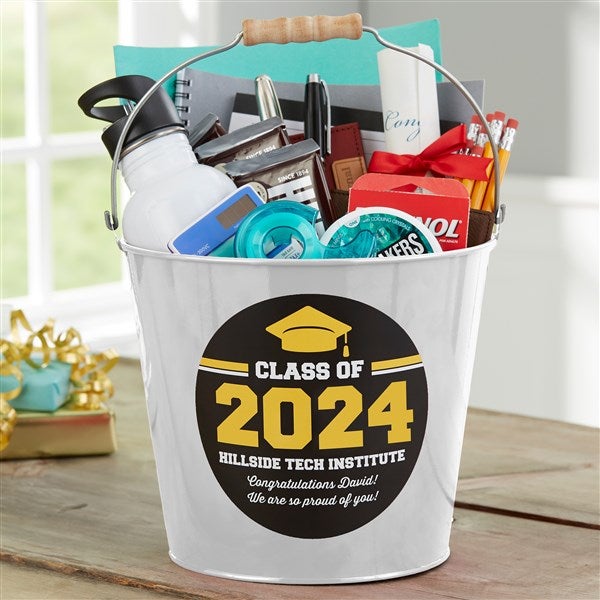 Class of Personalized Graduation Metal Bucket Gift Basket - 23521