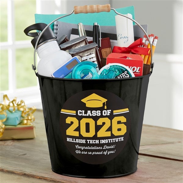 Class of Personalized Graduation Metal Bucket Gift Basket - 23521