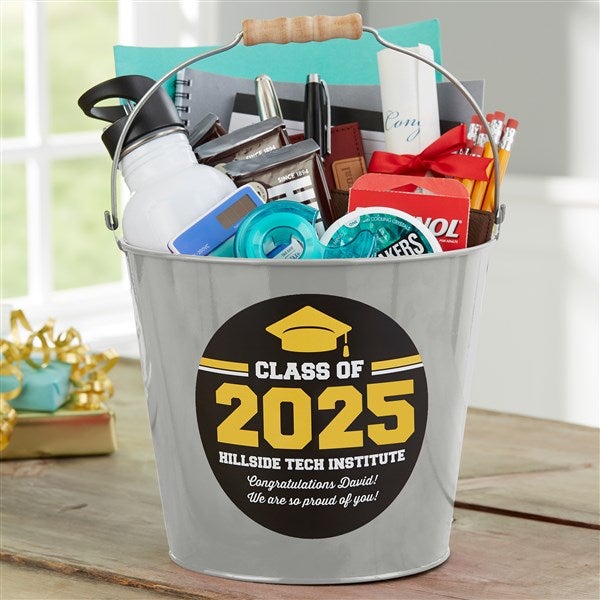 Class of Personalized Graduation Metal Bucket Gift Basket - 23521