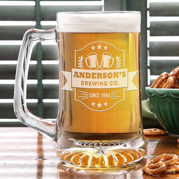 25 oz. Glass Beer Mug  Personalized Drinking Mug