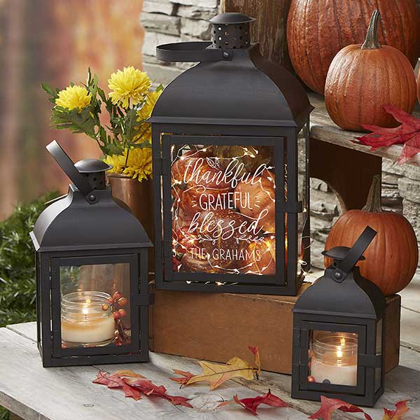 Thankful Grateful Blessed Personalized Lanterns - 3 Piece Set - 23571
