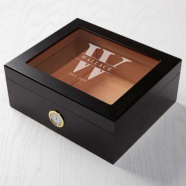 Premium Wood Glass Top Personalized Cigar Humidor 50 Count