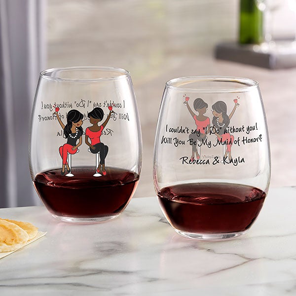 Etched Stemless 21oz Wine Glass Single Glass Will You Be My Bridesmaid 