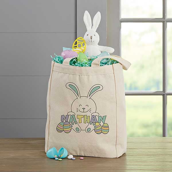 12x15-10 Easter canvas messenger bag Blossoming Flowers with Colorful Painted Eggs and Fluffy Bunny Nature Photography canvas beach bag Multicolor