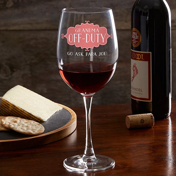 Mom Off-Duty Personalized Wine Glasses - 23658