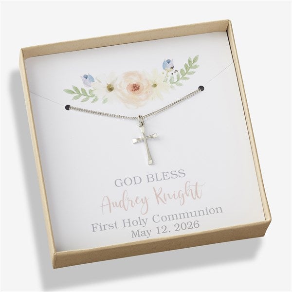First Communion Cross Necklace With Personalized Display Card - 23720