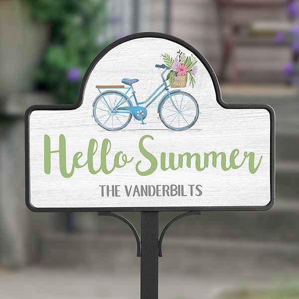 Personalized Hello Summer Garden Sign - Floral Bicycle - 23723