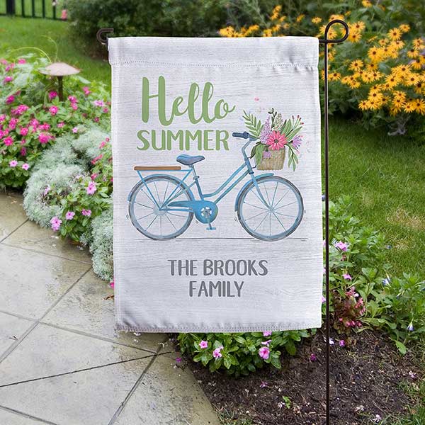 Personalized Summer Garden Flag - Floral Bicycle - 23724