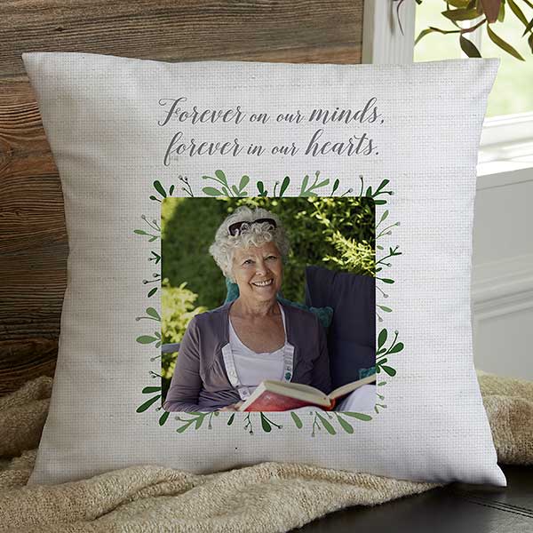 Personalized Memorial Photo Throw Pillows - Botanical Memorial - 23759