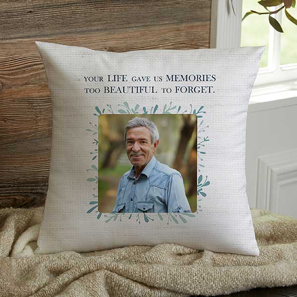 Personalized Memorial Photo Throw Pillows - Botanical Memorial - 23759