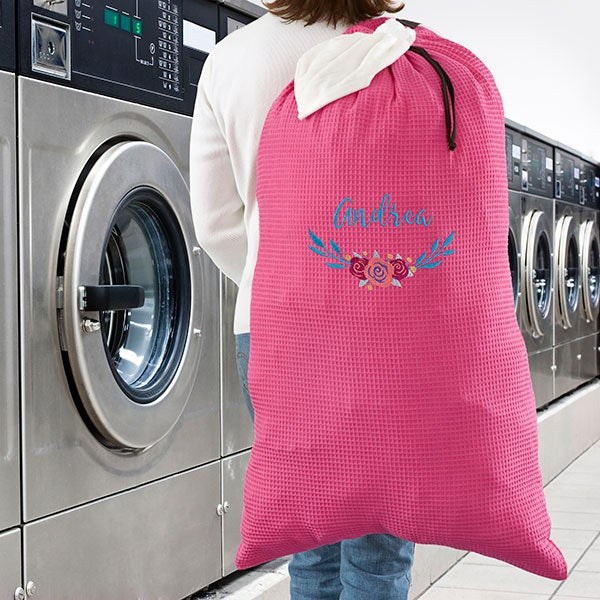 Personalized Laundry Bag Embroidered Floral