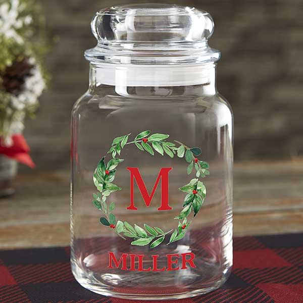 Watercolor Wreath Personalized Candy Jar - 23791