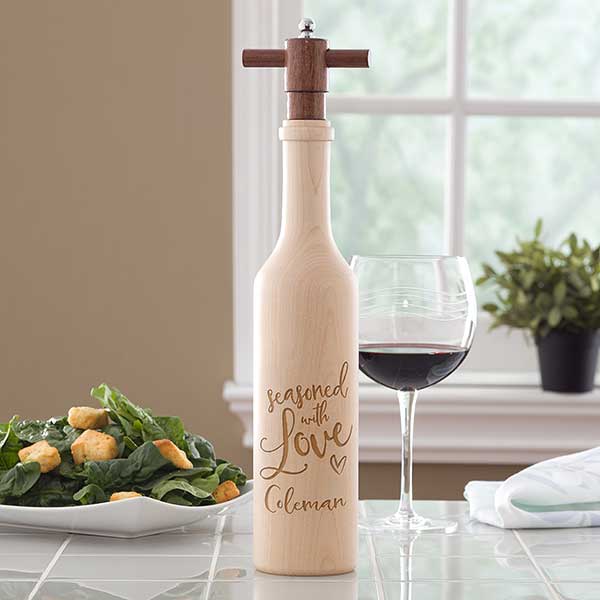 Personalized Custom Wooden Wine Bottle Pepper Grinder