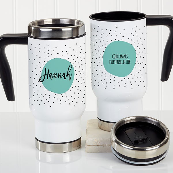 Modern Polka Dot Personalized Travel Mug - 23833