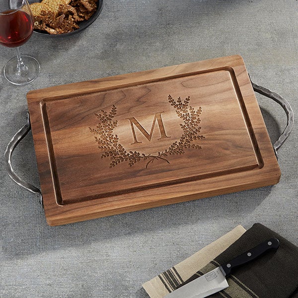 Maple Leaf Engraved Walnut Cutting Board with Handles
