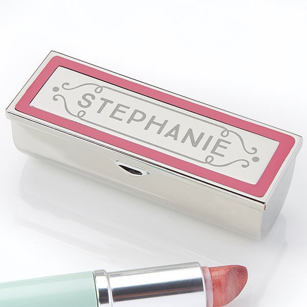 Scroll Engraved Lipstick Case Holder with Mirror - 23870