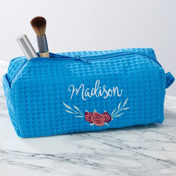 Personalized Waffle Weave Floral Makeup Bags - 23871