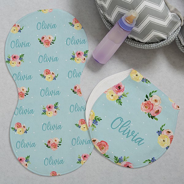 Floral Baby Personalized Burp Cloths - Set of 2 - 23927