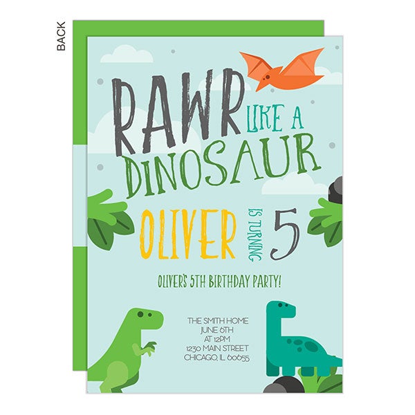 Dinosaur Personalised Invitations Birthday Party Boys Cartoon Card Name Age 