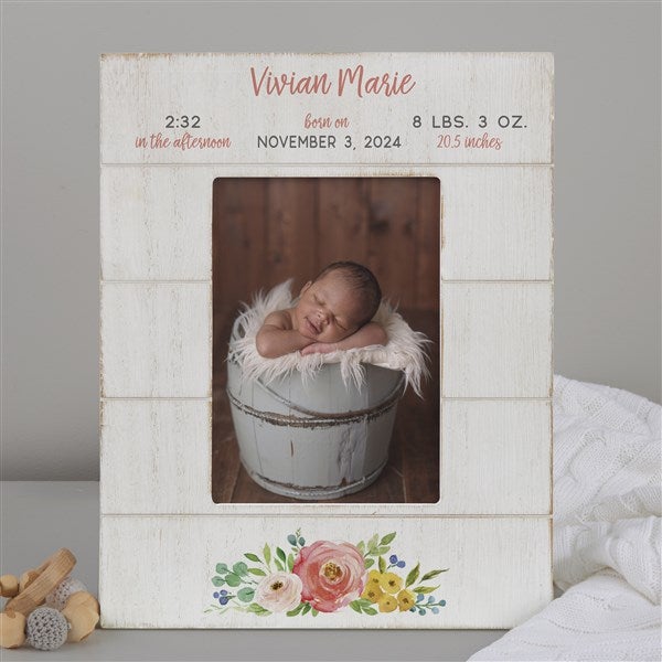 Floral Baby Girl Personalized Shiplap Picture Frame - 24002