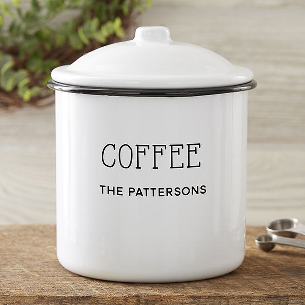 Personalized White Enamel Kitchen Canisters - 24038