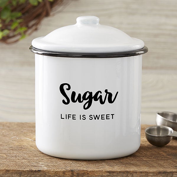 Personalized White Enamel Kitchen Canisters