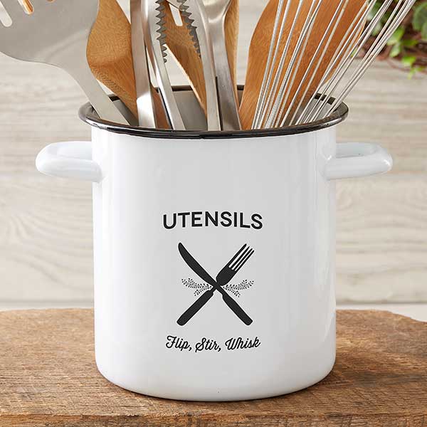 Farmhouse Kitchen Personalized Enamel Utensil Holder