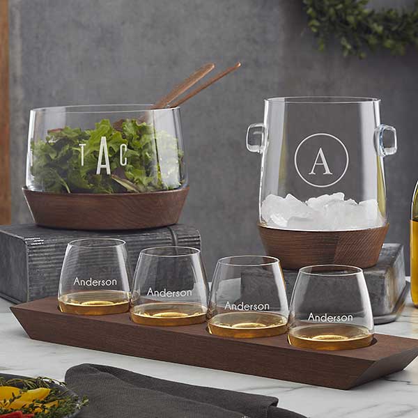 Engraved Glass Salad Bowl Magnus