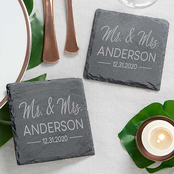Elegant Custom Engraved Slate Coaster Wedding Favors